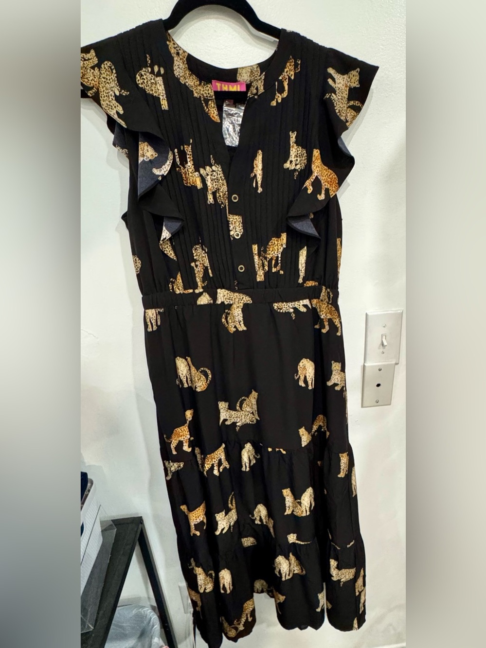 THML Black Maxi Dress with Gold Leopard Print - Picture 1 of 1